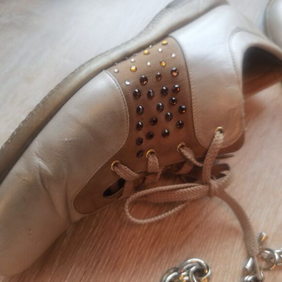 Gold Jeweled Leather Sneakers Runners Mesh Bling 90s - Picture 2 of 7